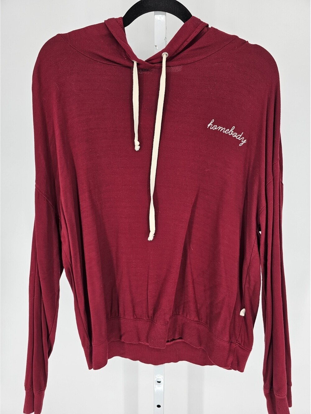 Magnolia Womens M Homebody embroidered burgundy stretch-knit hoodie sweatshirt